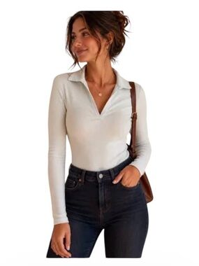 House of Harlow 1960 Ribbed Collared Bodysuit Sage Green M Orig. $98